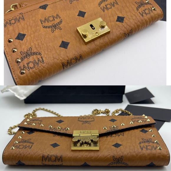 MCM Full set wallet on chain crossbody bag Millie leather Camel in leather logo - Picture 12 of 15